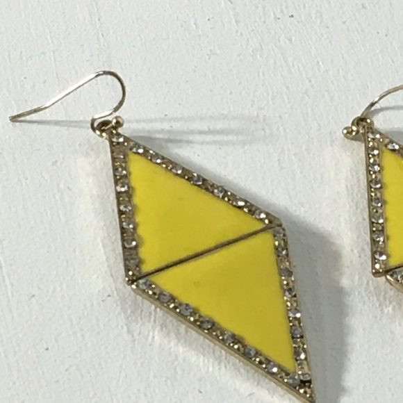 Yellow Triangle Rhinestone Earrings - Picture 4 of 8